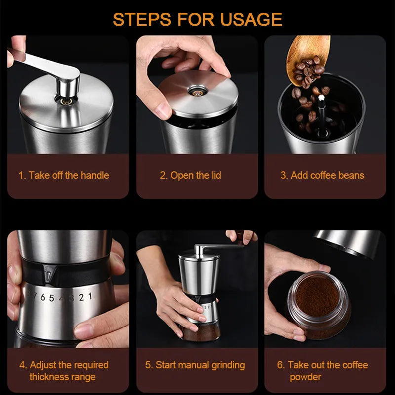 Home Portable Manual Coffee Grinder hand Coffee Mill with Ceramic Burrs 8 Adjustable Settings portable Hand Crank Tools